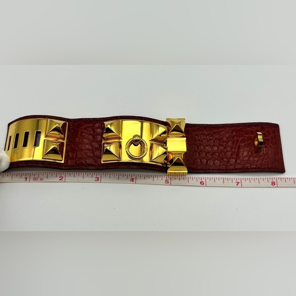 Hermes CDC Collier de Chien Rouge H Red Alligator Croc GHW Guc Size M 2012 - Picture 12 of 15